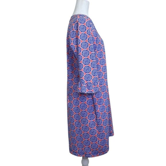 Katherine Way Geometric Blue and Pink Long Sleeve Dress - Picture 2 of 7